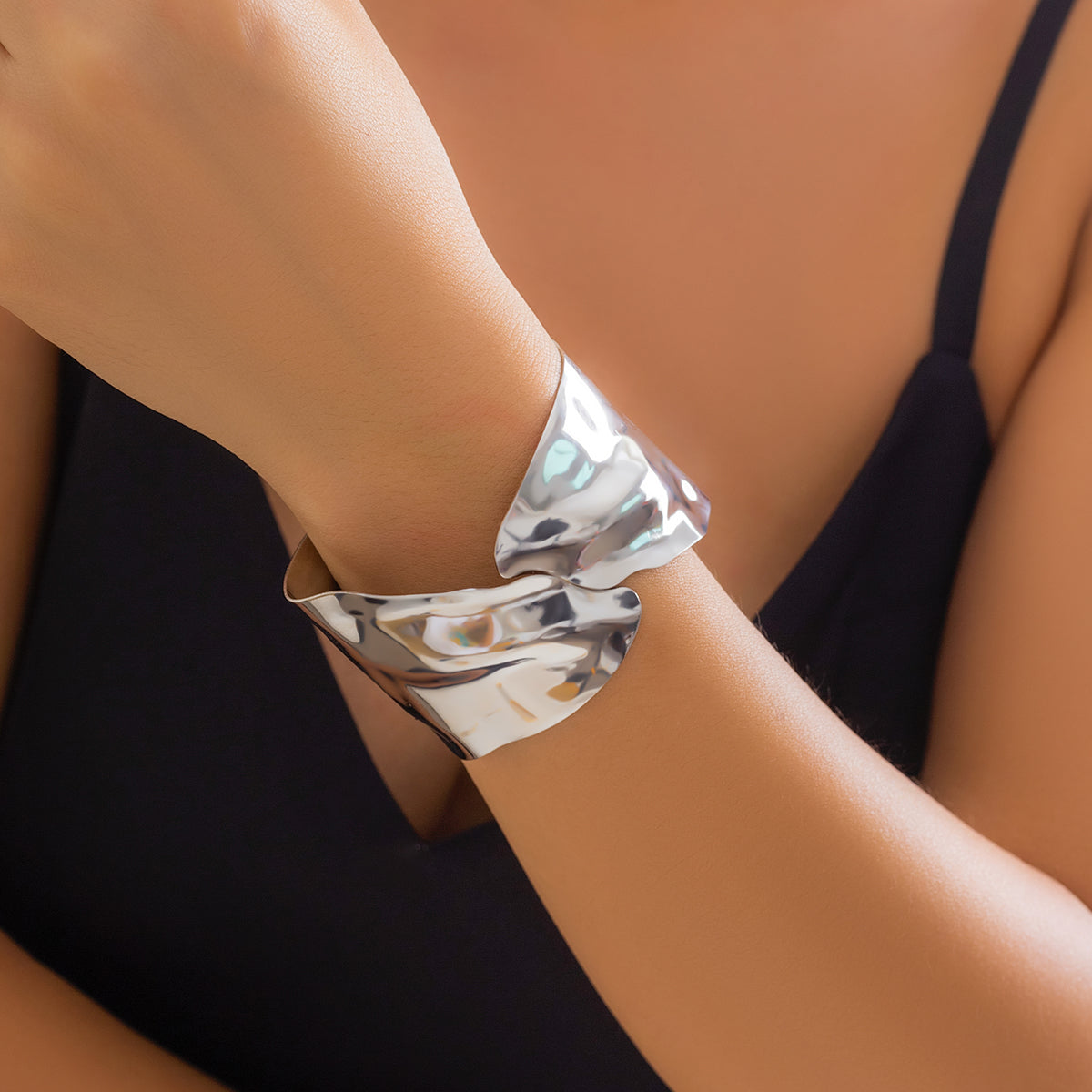 Polished Silver Abstract Cuff Bracelet